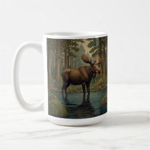 Rustic moose boho trees woodland forest greenery  coffee mug