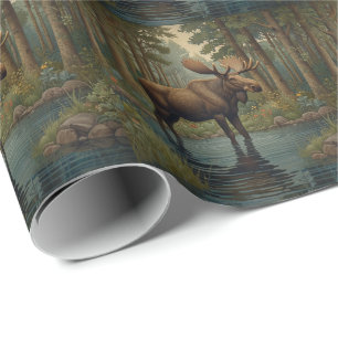 Rustic moose boho woodland forest greenery art  wrapping paper