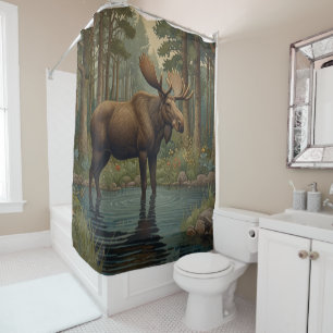 Rustic moose boho woodland forest greenery cabin shower curtain