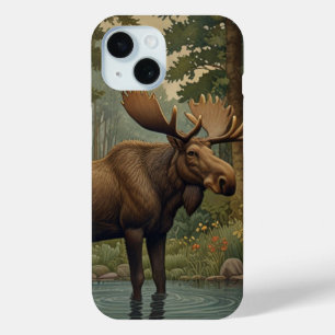 Rustic moose boho woodland forest greenery iPhone 15 case