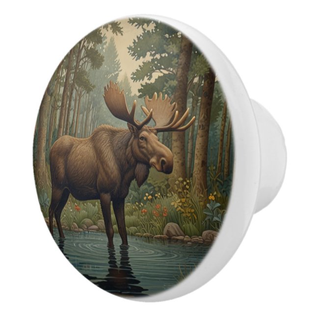 Rustic moose boho woodland forest greenery  ceramic knob (Right)