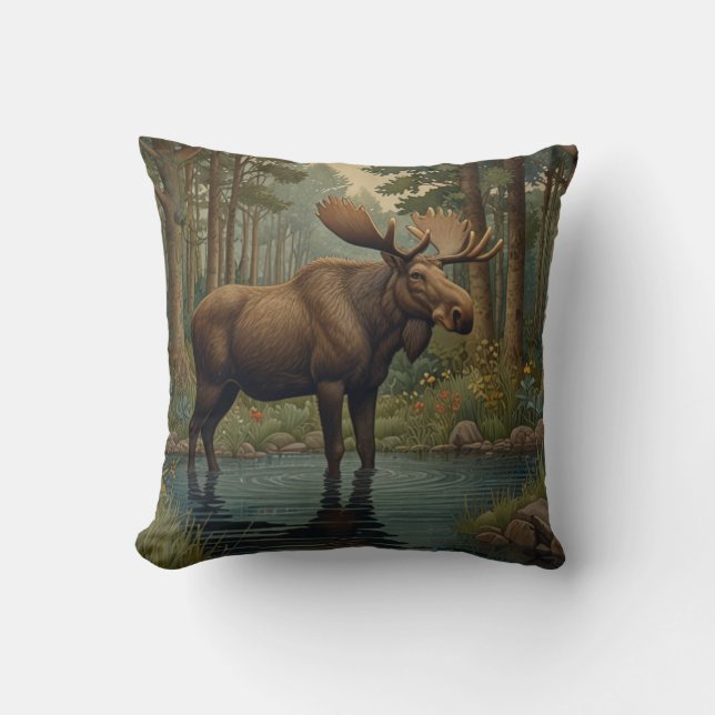 Rustic moose boho woodland forest greenery  cushion (Front)