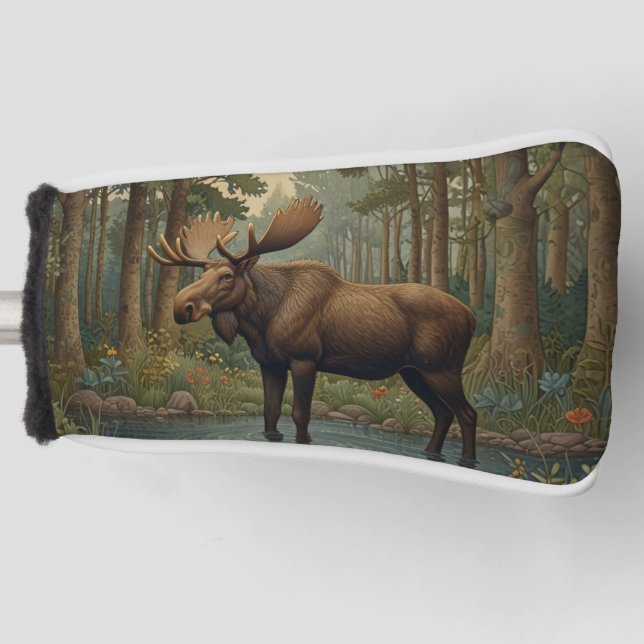 Rustic moose boho woodland forest greenery  golf head cover (Front)