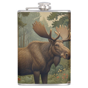 Rustic moose boho woodland forest greenery hip flask