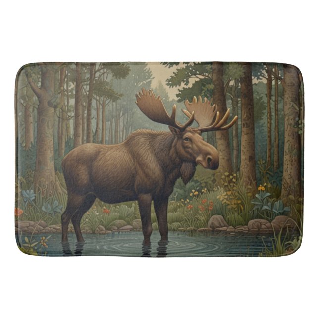 Rustic moose boho woodland forest wilderness bath mat (Front)