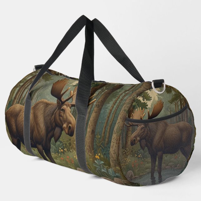 Rustic moose boho woodland forest woods lake duffle bag (Right Corner)