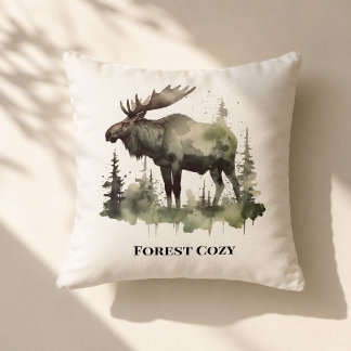 Rustic Moose Cabin Decor Custom Lodge Name Art Cushion