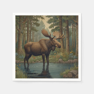 Rustic moose elk boho woodland forest greenery napkin