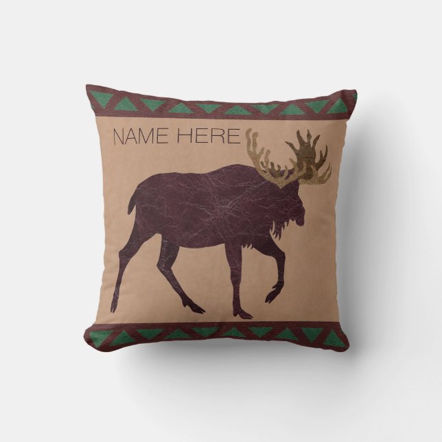 Rustic Moose Faux Leather-Look Home Decor Cushion (Front)