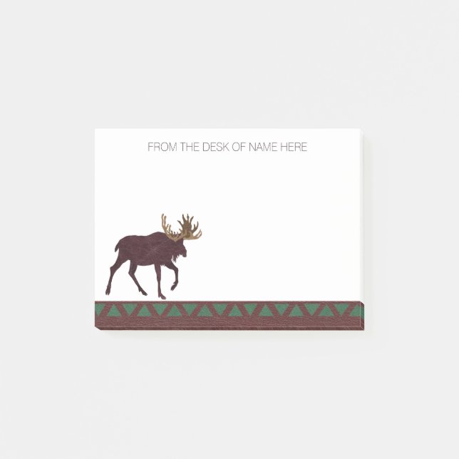 Rustic Moose Faux Leather-Look Personalised Post-it Notes (Front)