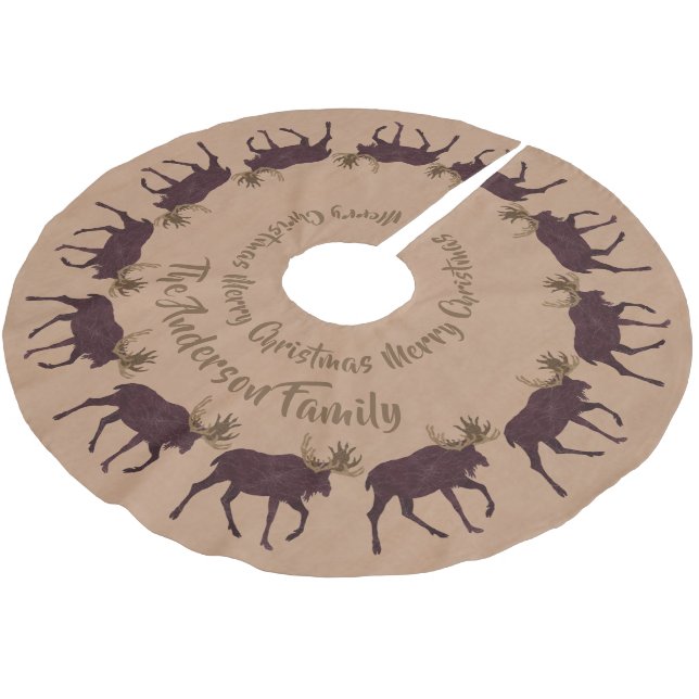 Rustic Moose Faux Leather Personalised Holiday Brushed Polyester Tree Skirt (Angled)