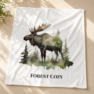 Rustic Moose Lodge Decor Forest Cosy Aesthetic Fleece Blanket