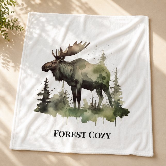 Rustic Moose Lodge Decor Forest Cosy Aesthetic Fleece Blanket (Creator Uploaded)
