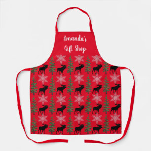 Rustic Moose Pattern on Red Personalised  Apron