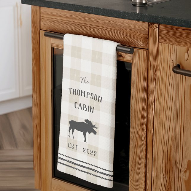 Rustic Moose Personalised Plaid Tea Towel (Creator Uploaded)