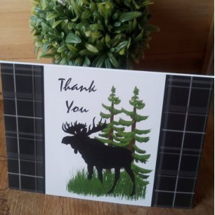 Rustic Moose Silhouette with Black Plaid Thank You Card