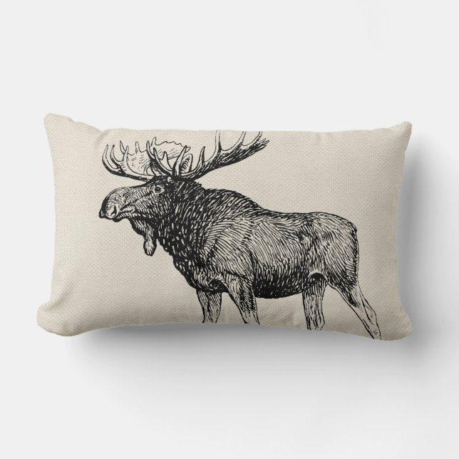 Rustic Moose Sketch and Laurels - Personalised Lumbar Cushion (Front)