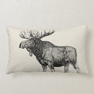 Rustic Moose Sketch and Laurels - Personalised Lumbar Cushion