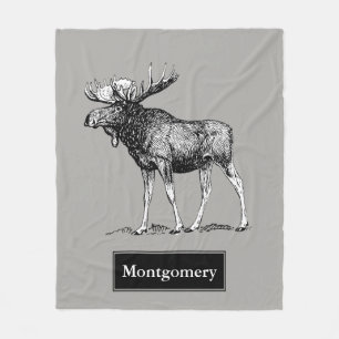 Rustic Moose Solid Custom Colour Family Name Fleece Blanket