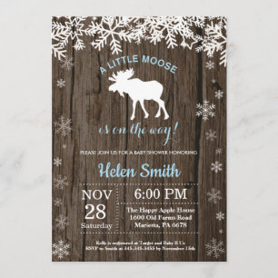 Rustic Moose Winter Snowflake Boy Baby Shower Invitation