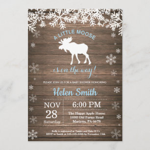 Rustic Moose Winter Snowflake Boy Baby Shower Invitation