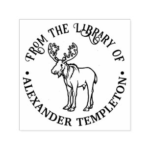 Rustic Moose With Antlers #2 Library Book Name Self-inking Stamp