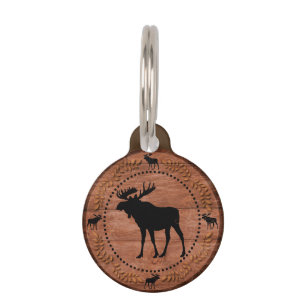 Rustic moose wooden circle custom pet id tag