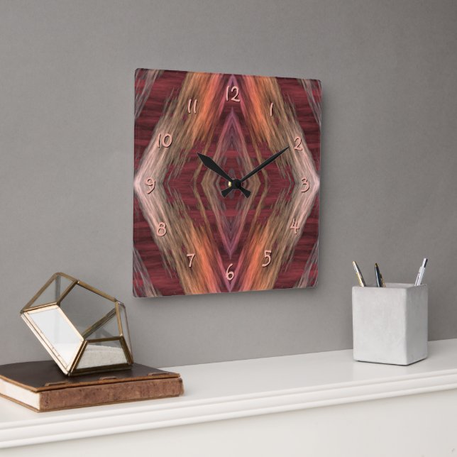 Rustic Mosaic American Native Indian Cabin Pattern Square Wall Clock (Office)