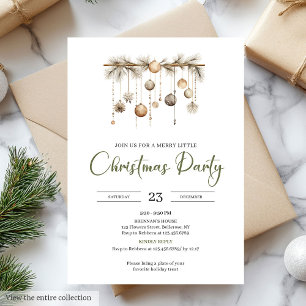 Rustic Moss Green Beige Nordic Christmas Party Invitation