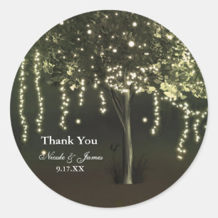 Rustic Mossy Lighted Tree Wedding Favour Stickers