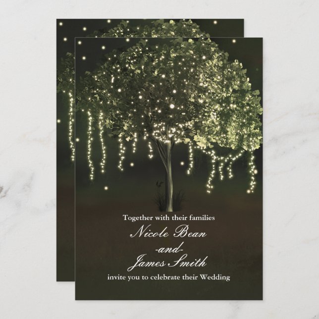 Rustic Mossy Lighted Tree Wedding Invitations (Front/Back)