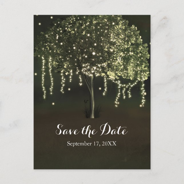 Rustic Mossy Lighted Tree Wedding Save The Date Announcement Postcard (Front)
