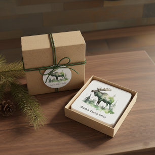 Rustic Mossy Moose Wildlife Custom Family Cabin Square Paper Coaster