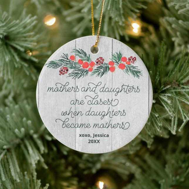 Rustic Mothers & Daughters Personalised Pregnancy Ceramic Ornament (Tree)