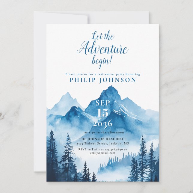 Rustic Mountain Adventure Retirement Party Photo Invitation (Front)
