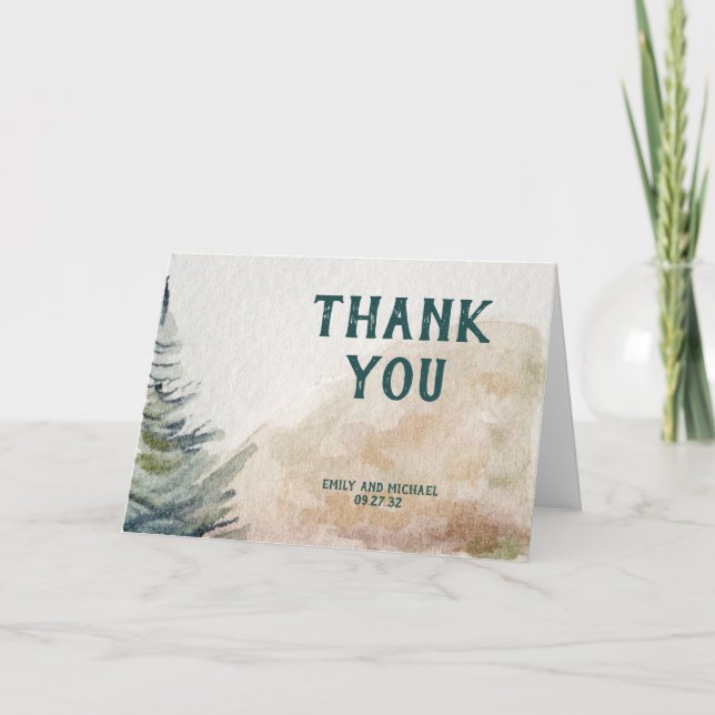 Rustic Mountain Arbor Evergreen Wedding  Thank You Card (Front)