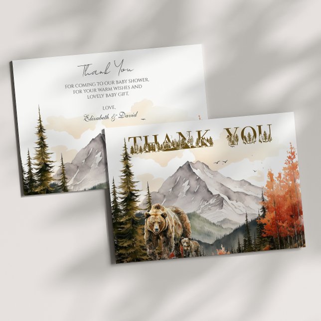 Rustic Mountain Bear Woodland Baby Shower Thank You Card (Creator Uploaded)
