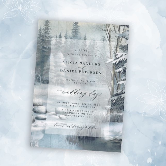 Rustic mountain blue elegant winter wedding invitation (Creator Uploaded)