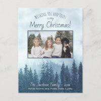 Rustic Mountain Blue Pines Merry Christmas Photo