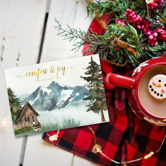 Rustic Mountain Cabin Christmas Holiday Card (Creator Uploaded)