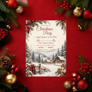 Rustic Mountain Cabin Christmas Party Invitation