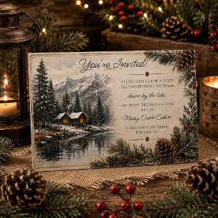 Rustic Mountain Cabin Landscape Christmas   Holiday Card