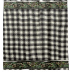 Rustic Mountain Cabin Lodge Black White Pine Cone Shower Curtain