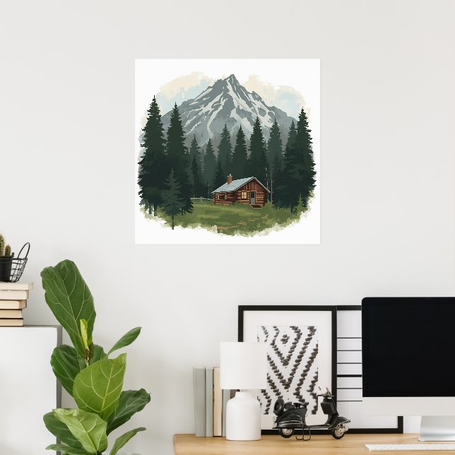 Rustic Mountain Cabin – Wilderness Retreat Wall Ar Poster (Home Office)