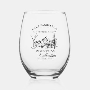 Rustic Mountain Camping Bachelorette Drinkware Set Stemless Wine Glass
