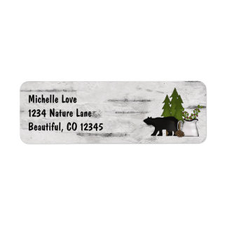 Rustic Mountain Country Bear on Birch Address Return Address Label