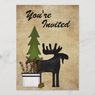 Rustic Mountain Country Moose Birthday Invitation