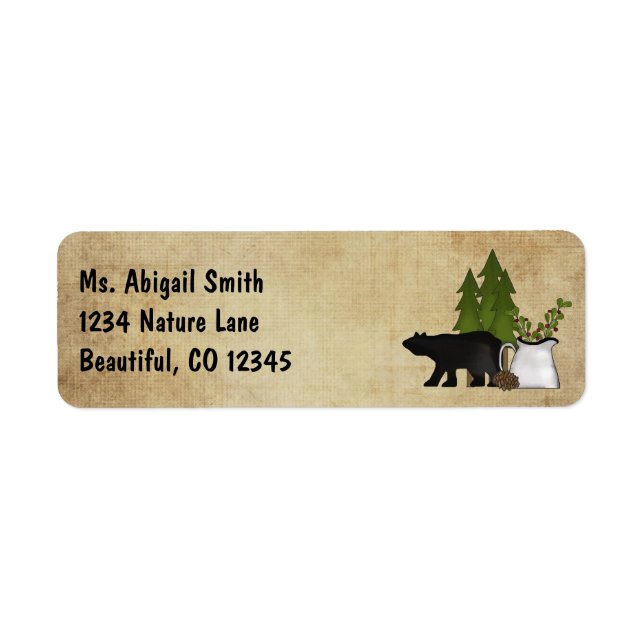 Rustic Mountain Country Silhouette Bear Address Return Address Label (Front)