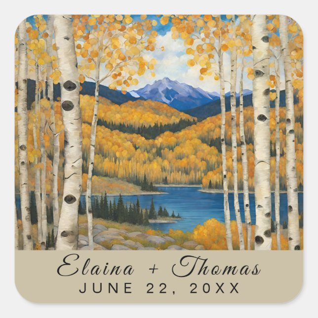 Rustic Mountain Custom Name Wedding Envelop Square Sticker (Front)