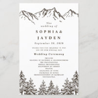 Rustic Mountain Elegant Pine Tree Wedding Programs